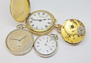 Assorted pocket watches comprising a ladies marked 'Sterling Silver', a Medena a gold plated