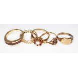 Five assorted 9ct gold rings, gross wt. 10.4g, sizes I-M.