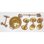 A mixed lot comprising a watch marked '14K' (gilt metal dust cover) gross wt. 21.6g, a pair of