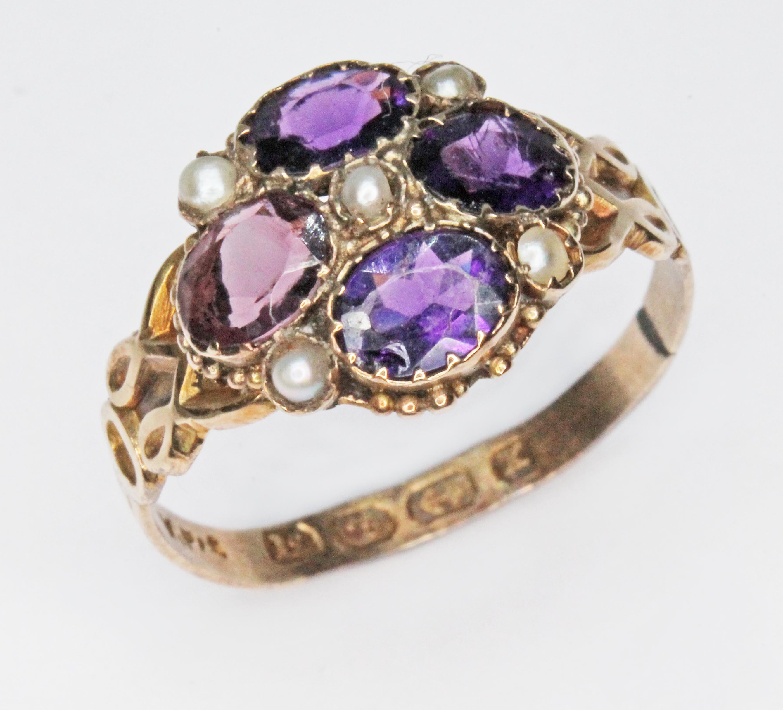 A Victorian split pearl and paste ring, hallmarked 12ct gold, Birmingham 1872, gross wt. 1.8g, - Image 5 of 5