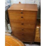 An Avalon mid 20th century teak tallboy chest of drawers with fold out mirror to top drawer,