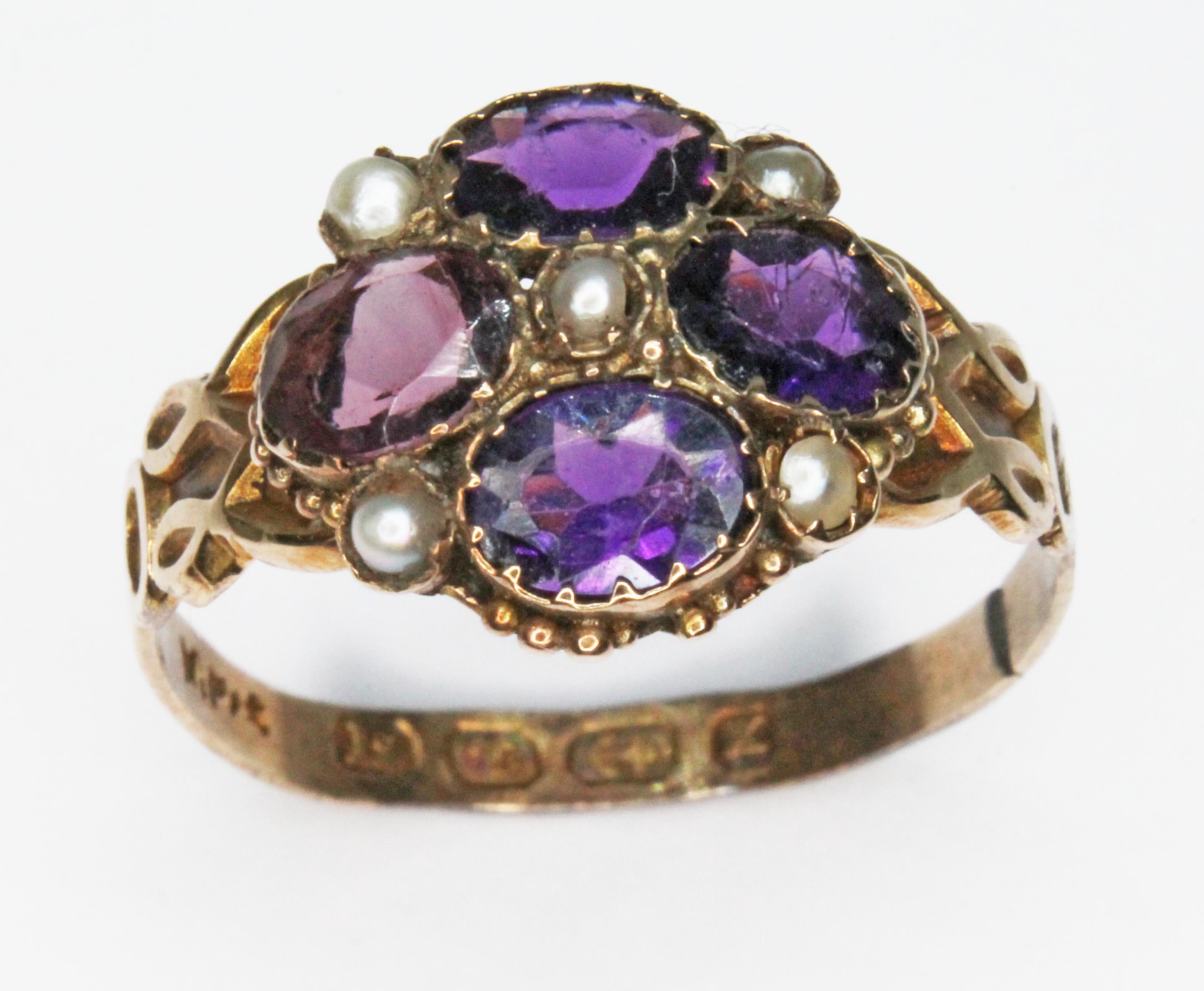 A Victorian split pearl and paste ring, hallmarked 12ct gold, Birmingham 1872, gross wt. 1.8g, - Image 4 of 5