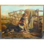 19th Century School, sheep dogs, oil on canvas, 46cm x 36cm, unsigned, unframed.