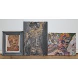 Adrian Johnson (b1960), a group of three male studies, impasto oil on canvas, 22cm x 28cm to 42cm