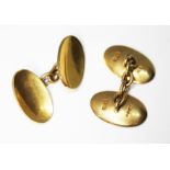 A pair of George V 18ct gold cufflinks of oval concave form, sponsor's initials 'BHJ', Birmingham