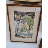 20th Century School, woodland scene, 19cm x 28cm, watercolour, indistinctly signed, glazed and