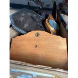 A box of clock parts and barometers