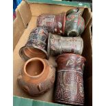6 South American terracotta vases.
