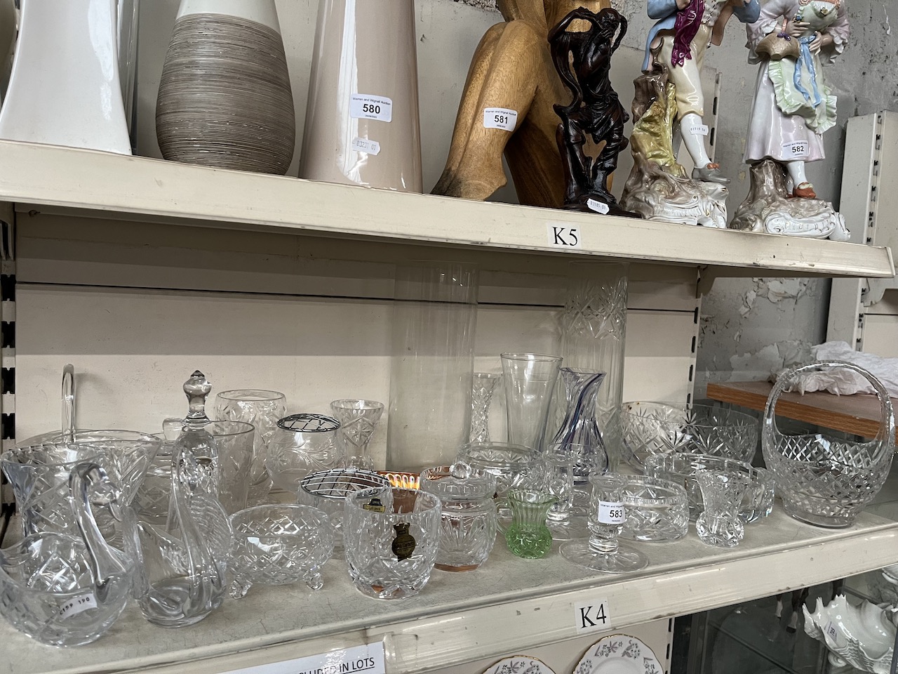 A collection of glass including Webb Corbett, vases, dishes, baskets, candlesticks etc