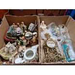 3 boxes of collectables including ships in bottles, brass clock, toby jugs, Lilliput Lane