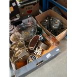 Assorted pottery and glass including Wade, silver plated items etc. - 2 boxes.