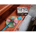 An Oriental Shibayama box and a vintage fan.