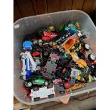 A box of die cast model vehicles including Hotwheels etc.