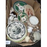 A box of antique pottery and porcelain.