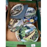 A box of approx 30 decorative plates including Wedgwood, Royal Albert and Royal Doulton