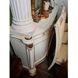 A French style painted and gilt decorated sideboard, length cm.