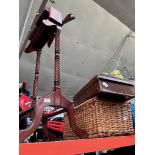 A mixed lot comprising a reproduction valet stand, a vintage leather case and a wicker picnic
