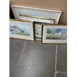 3 signed limited edition Judy Boyes prints, 2 watercolours by Monica Barry and 2 coloured etchings.