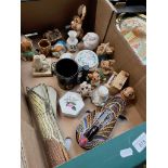 A box containing Pendelfin figures, studio pottery vase, Aynsley, and a Beswick Lady Mouse from