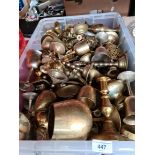 A box of various brassware
