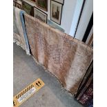 A vintage Eastern silk carpet with hanging rail, approx 180 cm by 118 cm