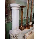 A plaster pedestal in the form of a classical column (height 92cm) together with a giltwood pedestal
