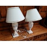 Two Italian white marble table lamps.