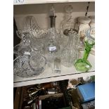 12 pieces of glassware including 33 baskets and 3 decanters etc