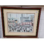 After L.S. Lowry, "Going to Work", limited edition colour print, 58cm x 43cm, no. 73/850,