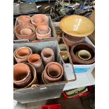 2 galvanised crates of terracotta pots and 1 box of stoneware and earthenware pots.