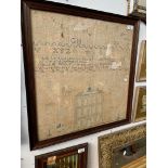 A 19th century sampler, 54cm x 56cm, framed and glazed.