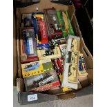 A box of model vehicles including Corgi, Vanguards etc