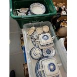 Two crates of Quens blue and white table wares, The Royal Palaces