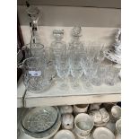 Lead crystal - 3 decanters including Doulton, with 2 large jugs and 20 drinking glasses