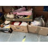 Four boxes of pottery, china and kitchenware.