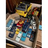 A box of playworn Dinky and Corgi toy cars