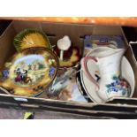 A box of mixed ceramics to include Lurpak egg cups and toast rack, German jug, Baroness hand painted