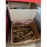 A box of brass ware, and a box of glass