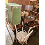 Various items of furniture; five 1920s oak and studded leather dining chairs, two painted bentwood