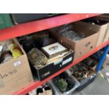 4 boxes of misc to include beauty products, glassware, ceramics, tin boxes, wooden boxes - treen,