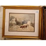 Squire Howard, 19th Century, cattle drover in winter, watercolour, 35cm x 24cm, signed lower
