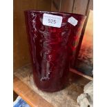 Whitefriars ruby red tumbler vase with wave ribbed pattern - appx 24cm high