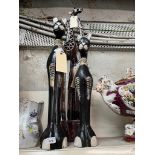 Three large wooden animal ornaments - two cats and a Mother and Daughter Giraffe
