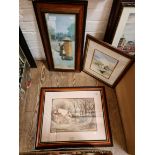Two watercolours, one signed 'Ainsworth', the other 'Wakefield', together with a print.