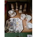 A box of various royal commemorative ware and 4 pieces of cenotaph crested ware .