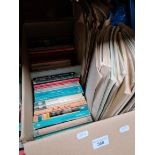 A box containing mostly music books and sheet music.