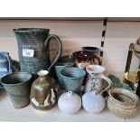 Studio pottery including 2 bulb vases by Lindform, Sweden (14 pieces)