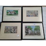 Four historical woven silk pictures.