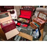 Five jewellery boxes with costume jewellery