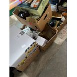 4 boxes of household items including glassware, tableware, Copenhagen vase, toaster, clocks,